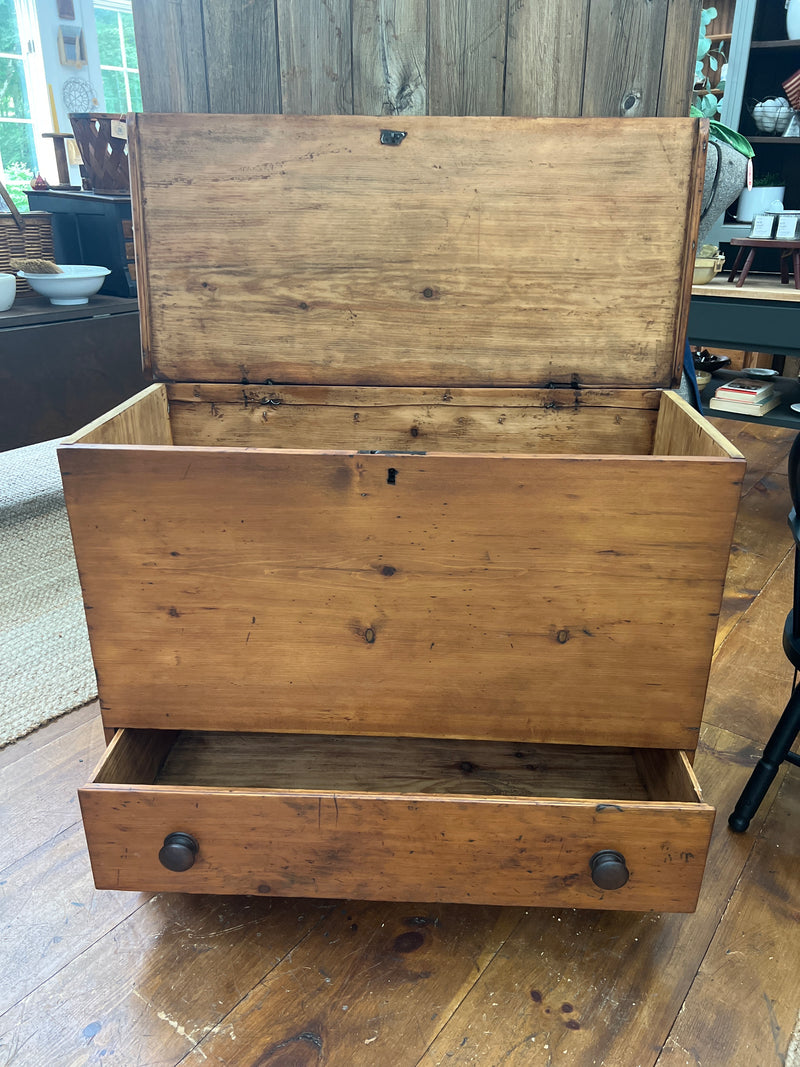 Antique Pine Blanket Chest with Single Drawer