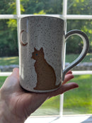 Cat + Moon Vanilla Diner Mug - Handmade Pottery