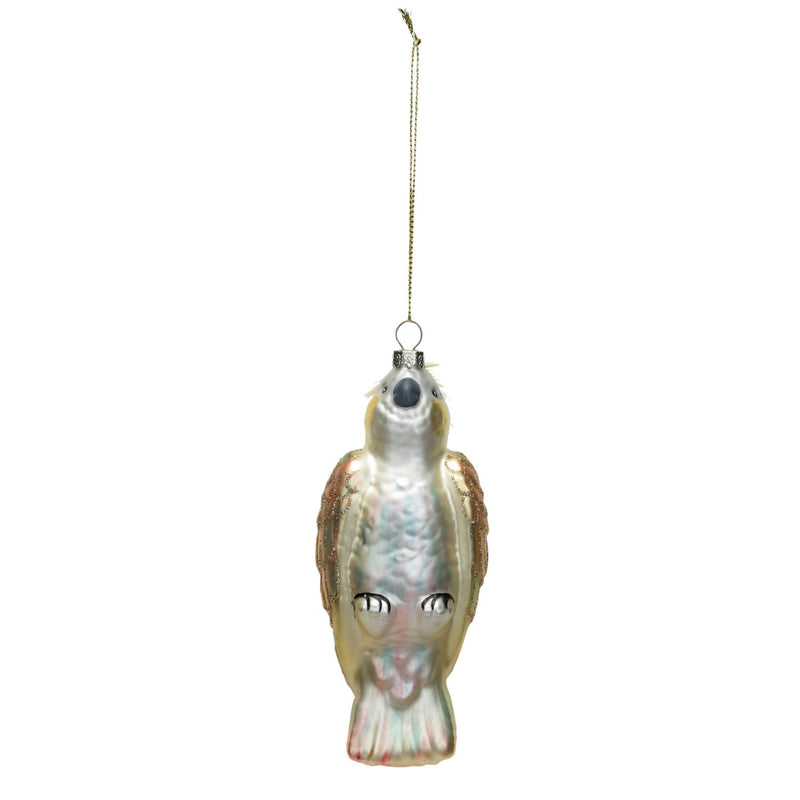 Glass Bird Ornament w/ Feather & Glitter