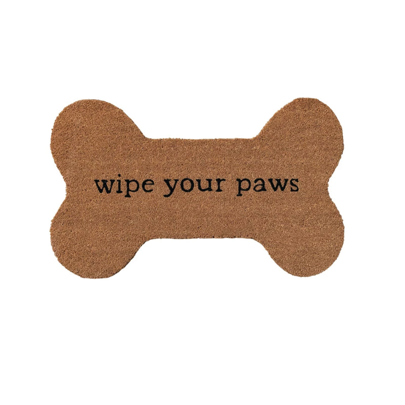 Natural Coir Bone Shaped Doormat "Wipe Your Paws"