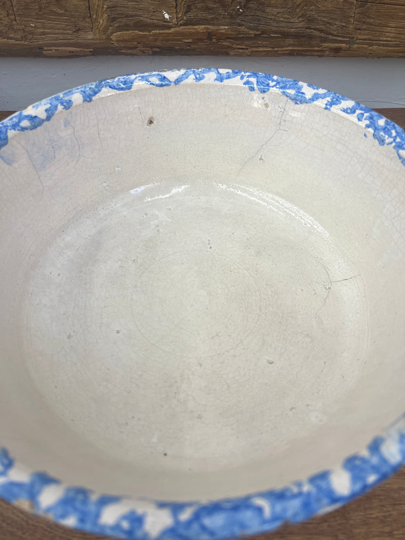 Antique Blue + White Spongeware Cream/Milk Pan