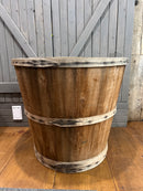 Vintage Large Wooden Bucket with Vertical Staves and Bentwood Reinforcing Bands
