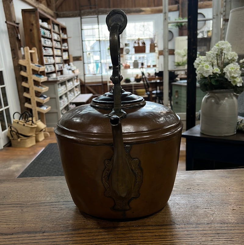 Antique Large Hammered Copper and Red Copper Lid  Tea Kettle