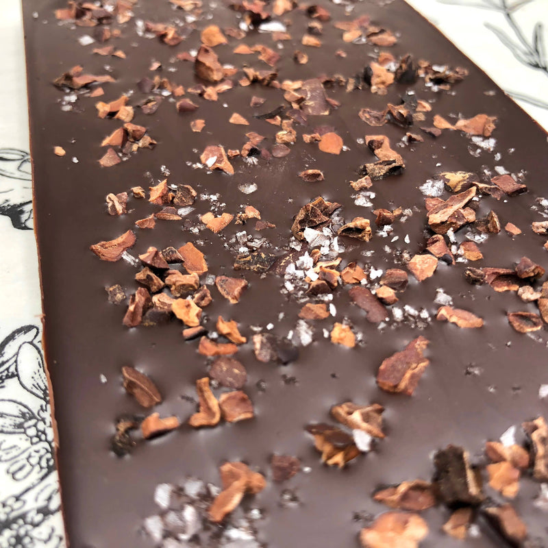 70% Organic Chocolate Bar w/ Cacao Nibs & Alaskan Sea Salt