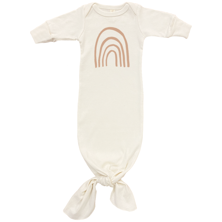 Rainbow Organic Cotton Newborn Tie Gown + Conv. Mittens Clay: 0-3m