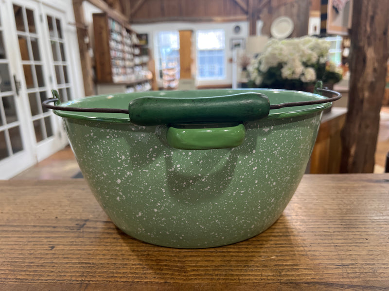 Vintage Green Speckled Enamelware Pail/Pot