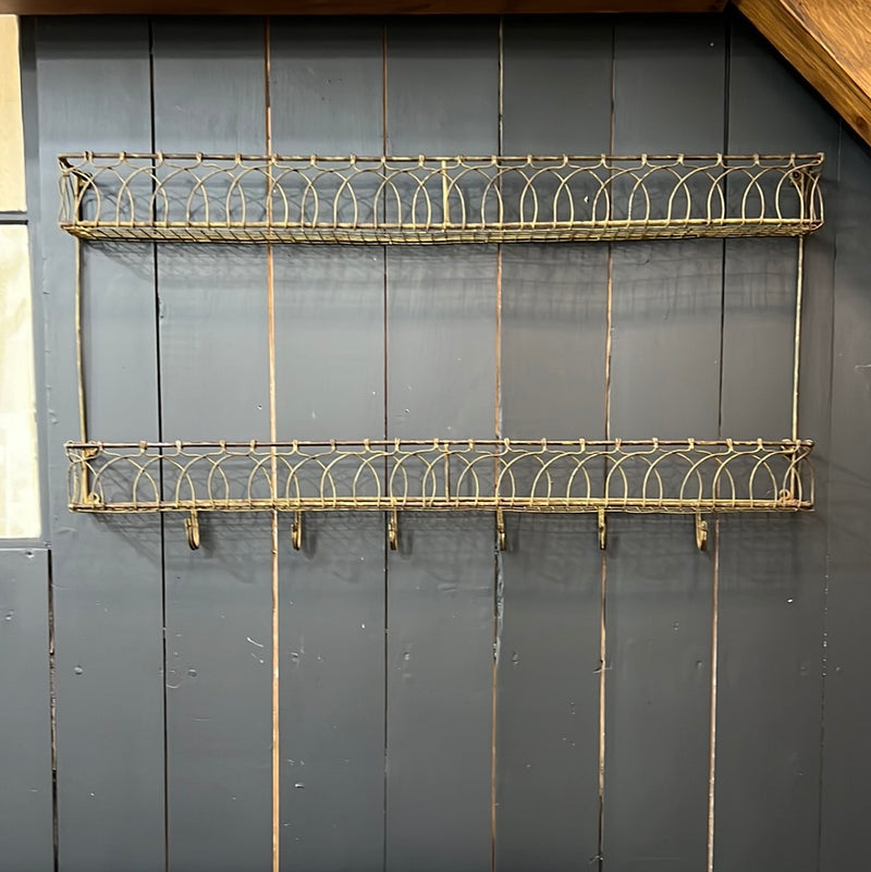 Antique Wire Hook Rack and Shelf Storage