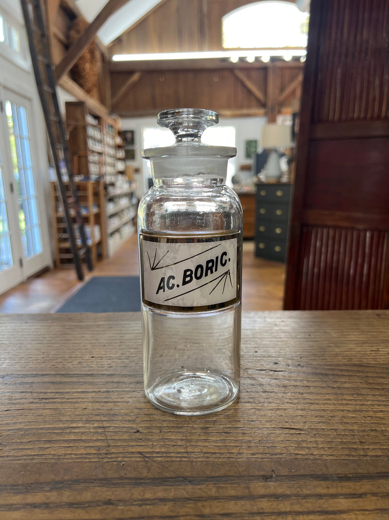 Antique Apothecary Label Under Glass Pharmacy Bottle AC Boric