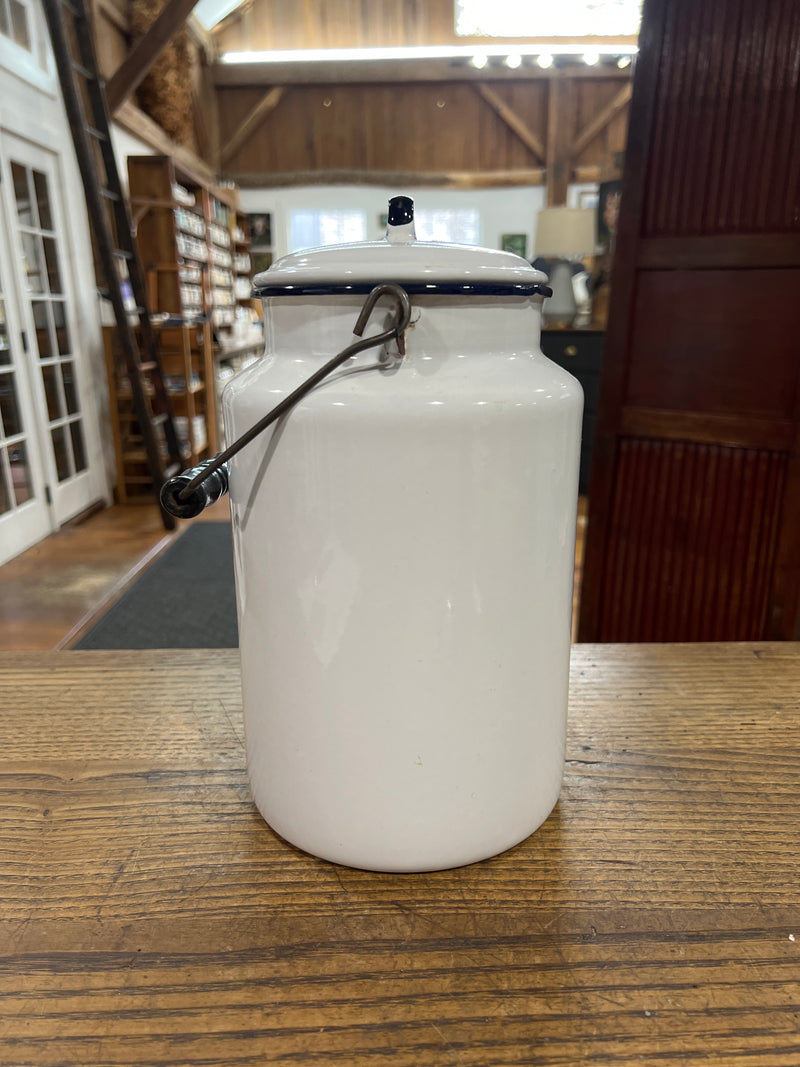 Vintage White Enamelware Milk Pail