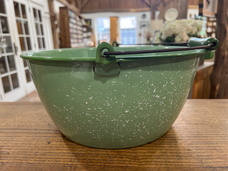 Vintage Green Speckled Enamelware Pail/Pot