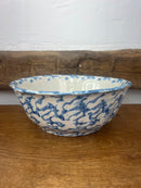 Antique 9” Blue + White Fluted Shaped Spongeware Bowl