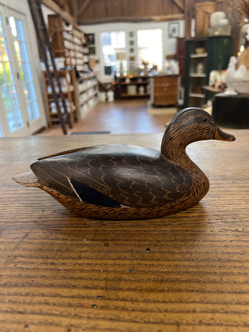 Vintage Signed Carved Wooden Duck