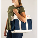 Multi-Pocket Canvas ToteCraft Bag Medium: Natural with Hunter Green