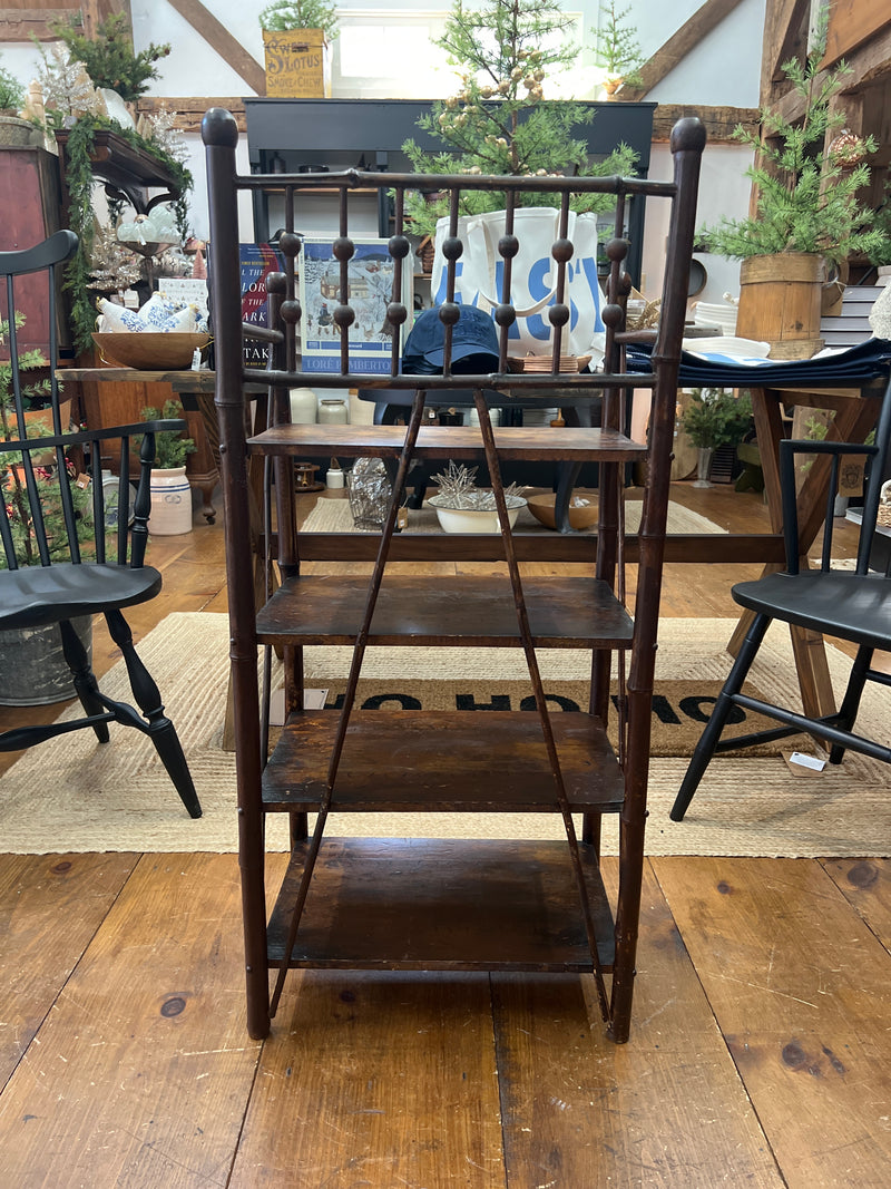 Vintage Dark Stained Bamboo Four Tiered Shelf Unit