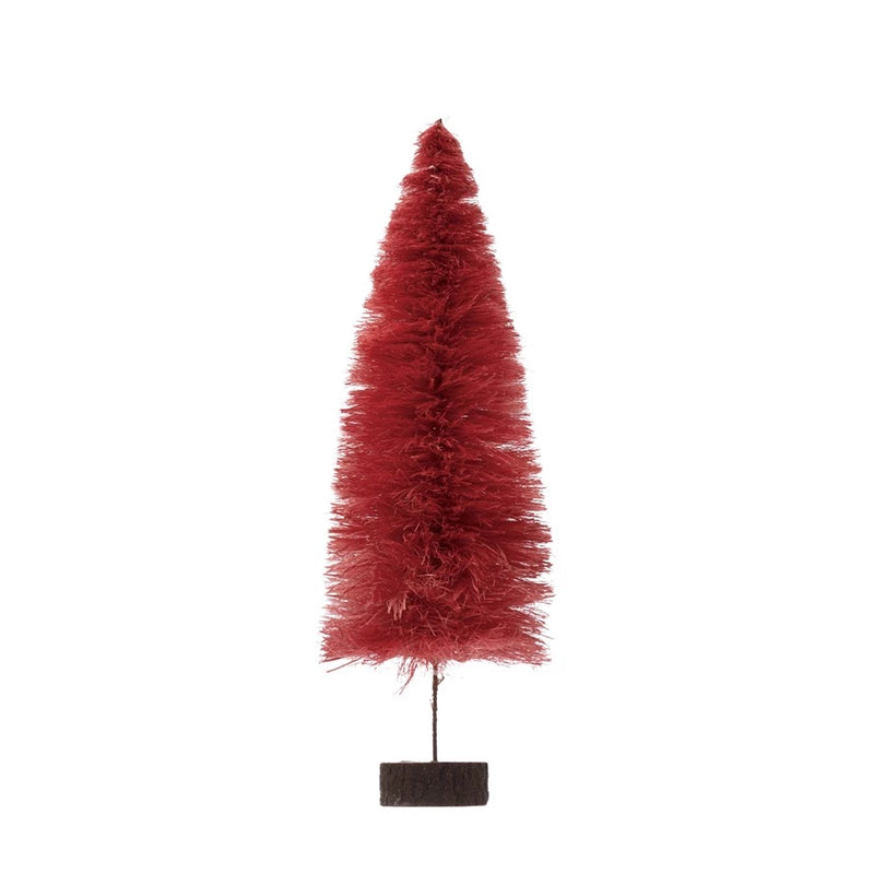 7-3/4" Round x 19-3/4"H Sisal Bottle Brush Tree with Wood Slice Base, Berry Color