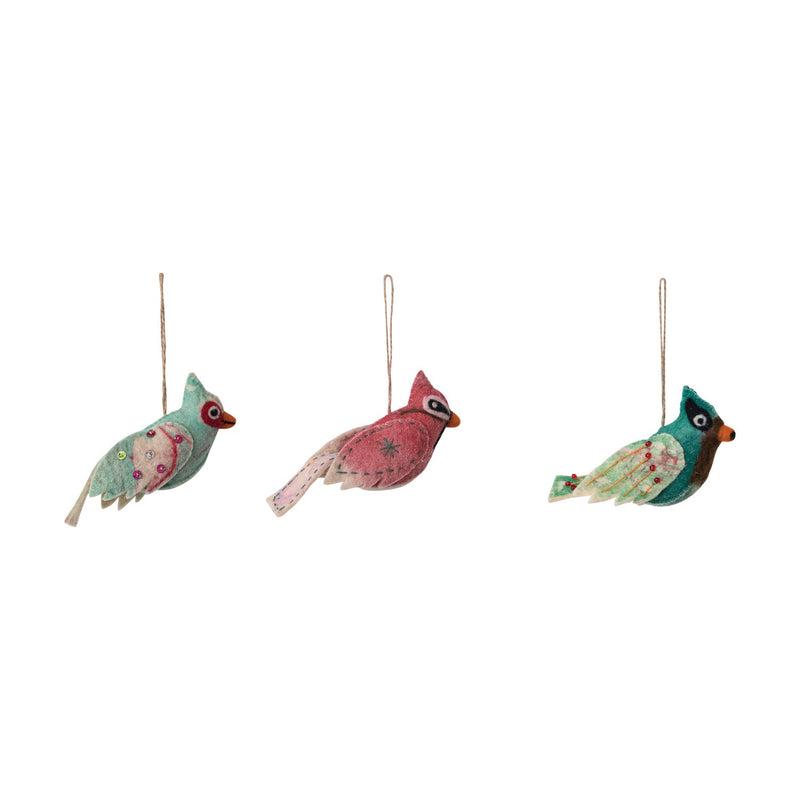 Handmade Wool Felt Bird Ornament, 3 Styles (Each One Will Vary)