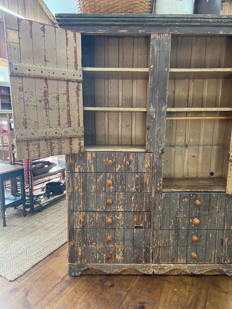 Antique Double Doored+10 Drawer Beadboard Cabinet