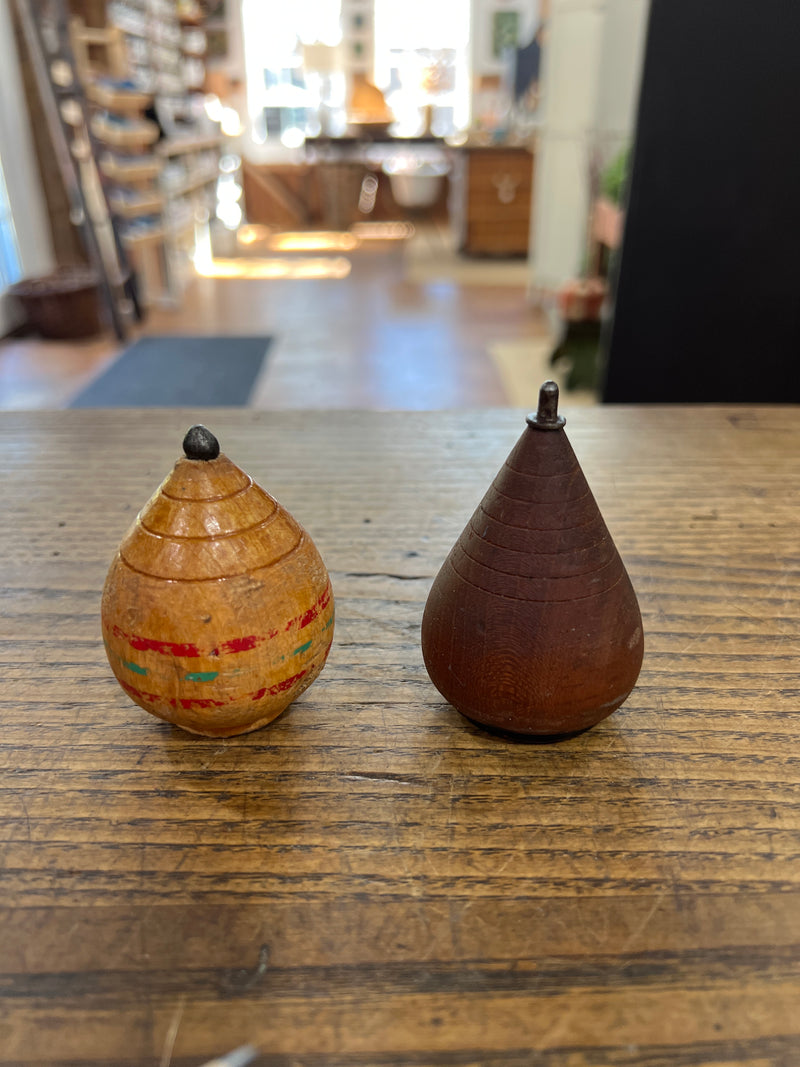 Vintage Wooden Spinning Top with Metal Tip