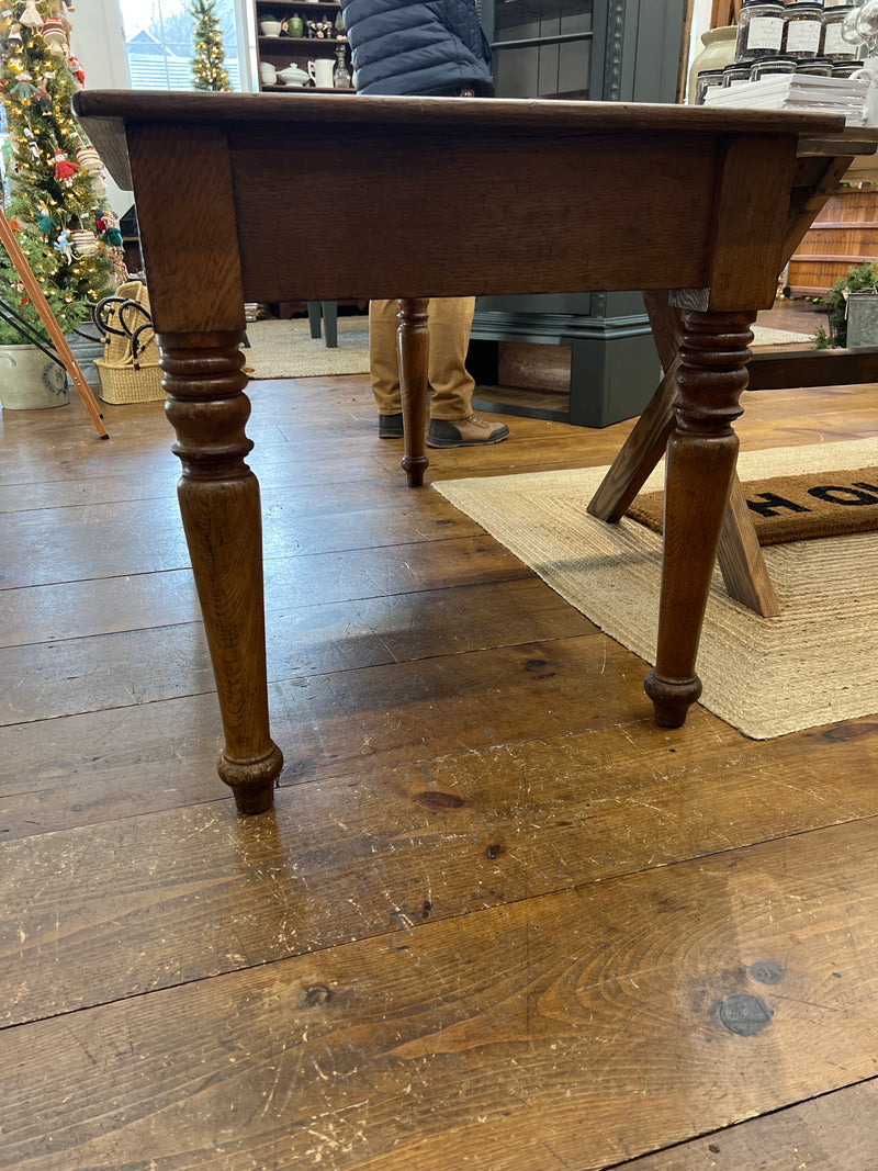 Antique Oak Two Drawer Table with Turned Legs