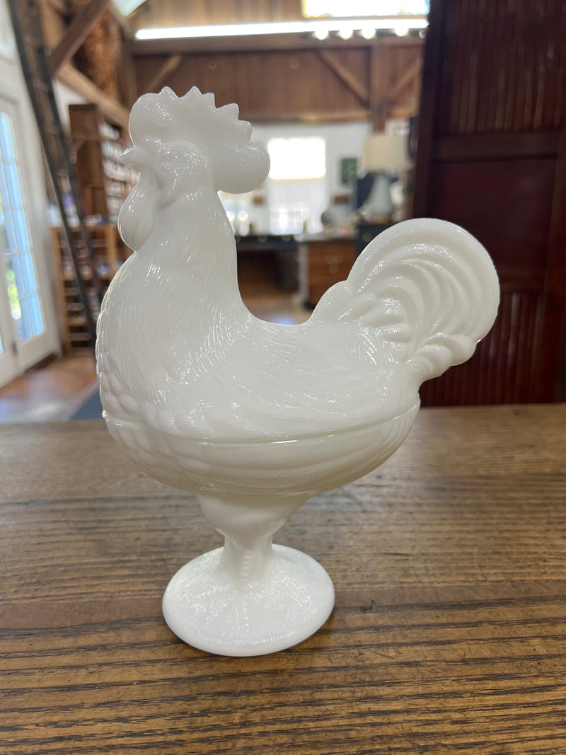 Vintage Milk Glass Rooster Candy Dish