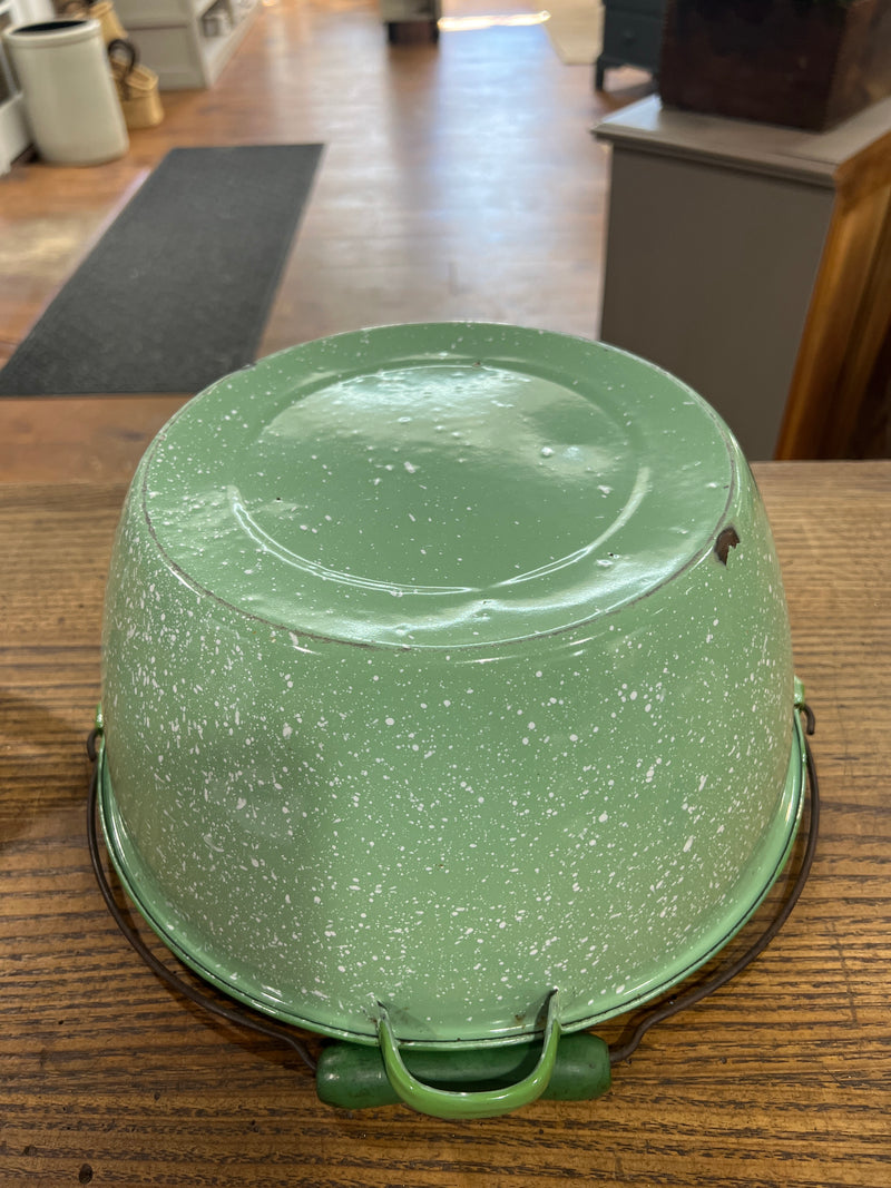 Vintage Green Speckled Enamelware Pail/Pot