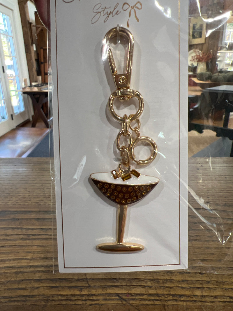 Espresso Martini Enamel Bag Charm in Brown & White