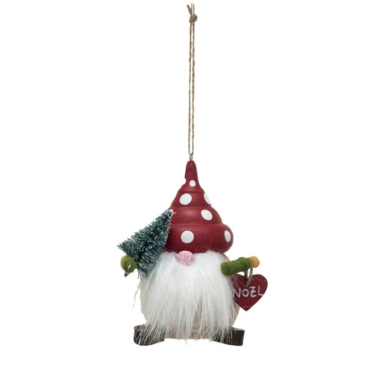 Wood Gnome w/ Mushroom Hat Ornament