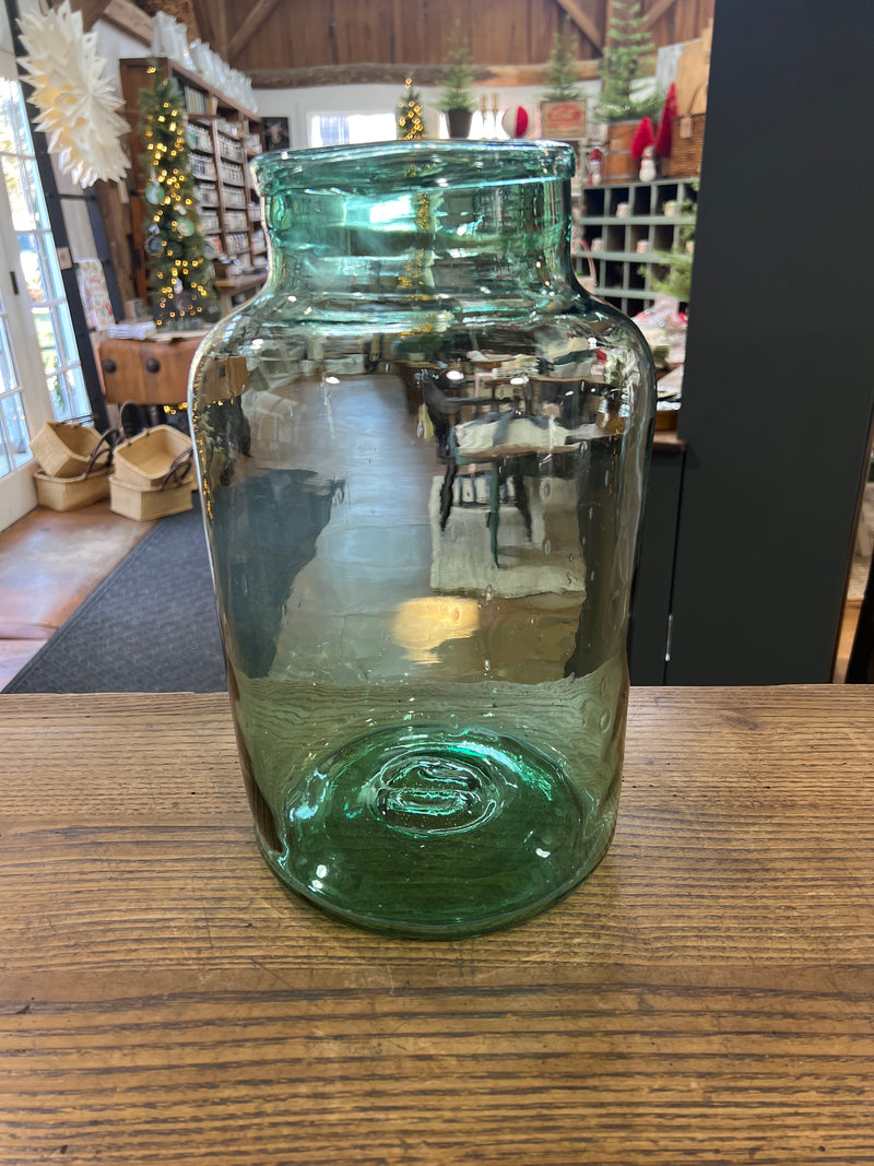 Vintage 14” Tall Blown Green Glass European Pickling Jar