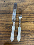 Antique Silver Plate Mother of Pearl Handled Cutlery Set of 24 Pieces in Box