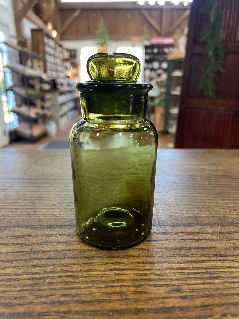 Vintage Green 6” Apothecary Jar w/ Glass Lid