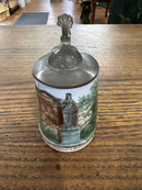 Antique Miniature German Beer Stein Pewter Lid with View of Schillerdenhmal in Ludwigsburg