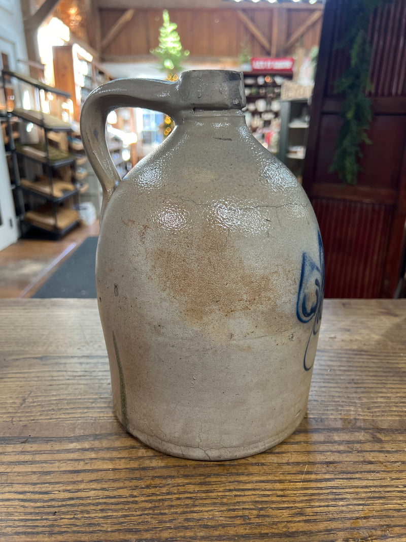 Antique E + L.P Norton Bennington VT Salt Glazed Jug with Cobalt Blue Marking