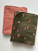 Mushrooms on Green Burp Cloth, set of 2