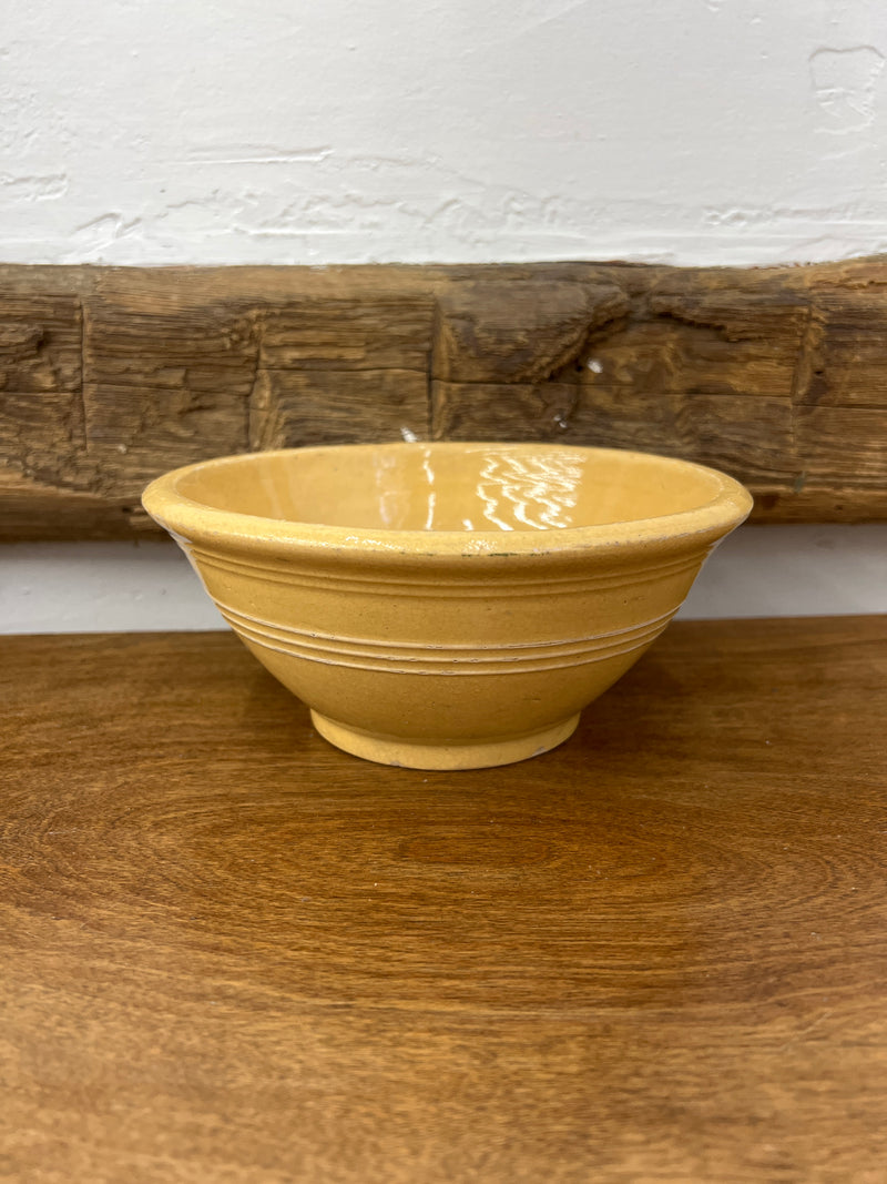 Antique 7” Yellow Ware Three White Banded Bowl