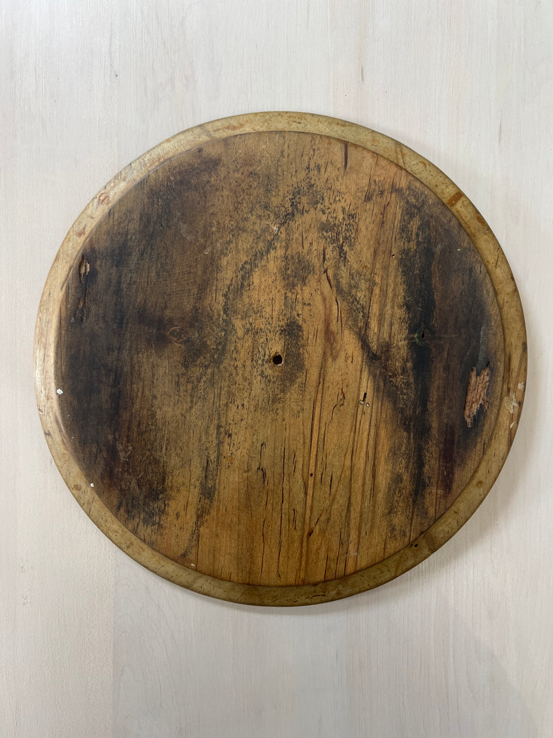 Antique Carved Round Wooden Bread Board