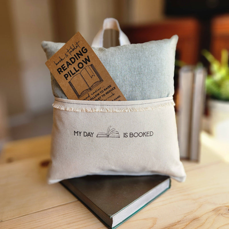 My Day is Booked - Reading Pillow - Tablet Pillow - Green Linen
