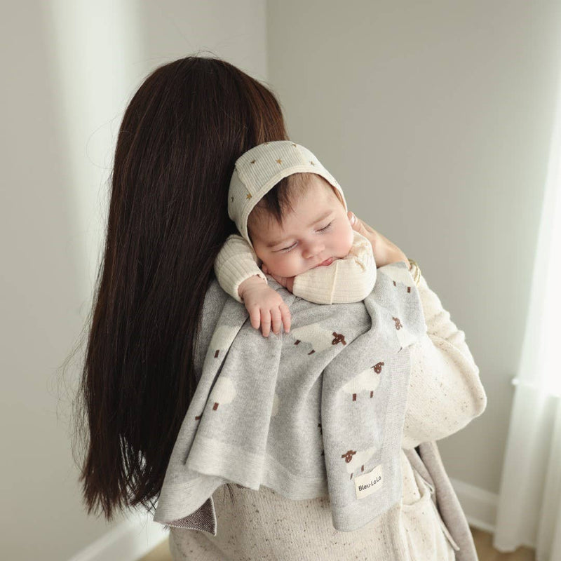 100% Luxury Cotton Receiving Swaddle Baby Blanket - Sheep: Taupe
