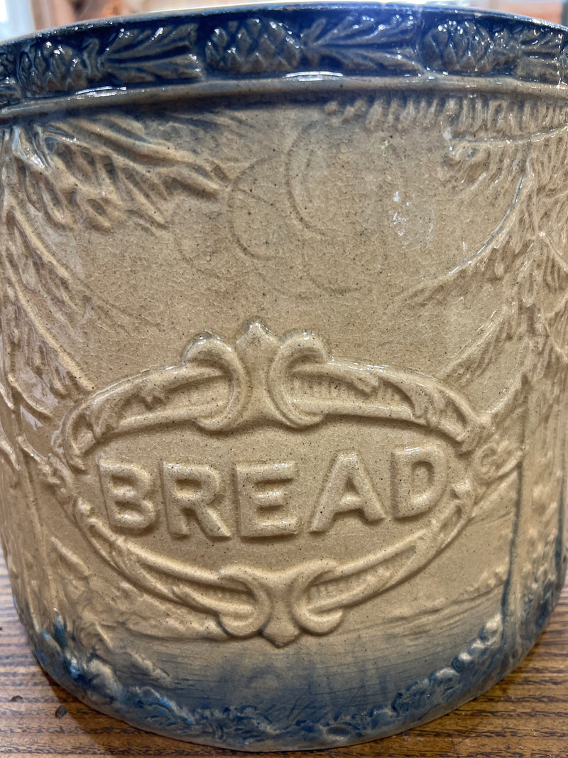 Antique Stoneware Cobalt Blue + Tan Glaze Bread Crock