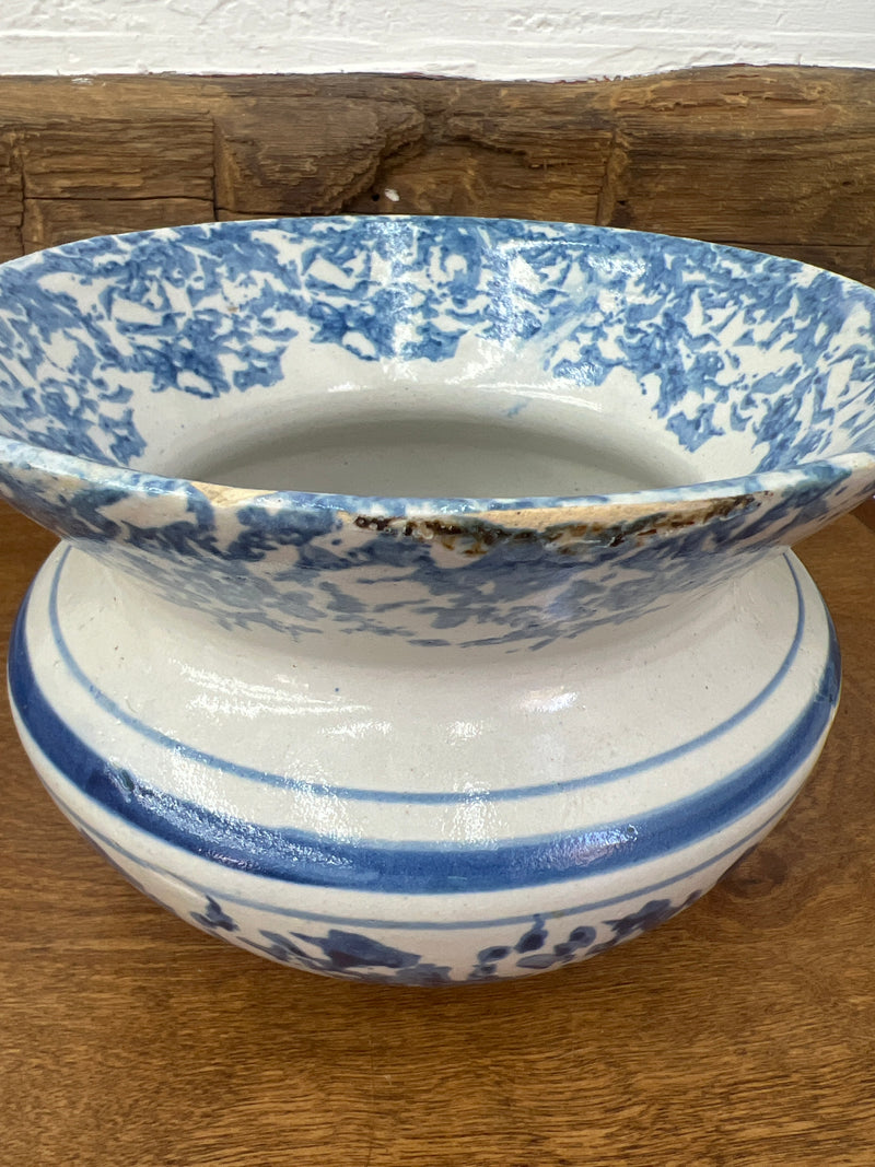 Vintage Blue + White Spongeware Spittoon