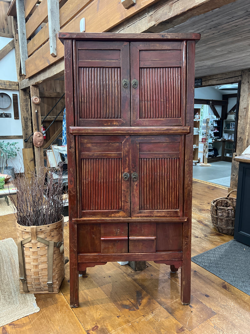 Vintage Old Chinese Six Split Bamboo Door Cabinet