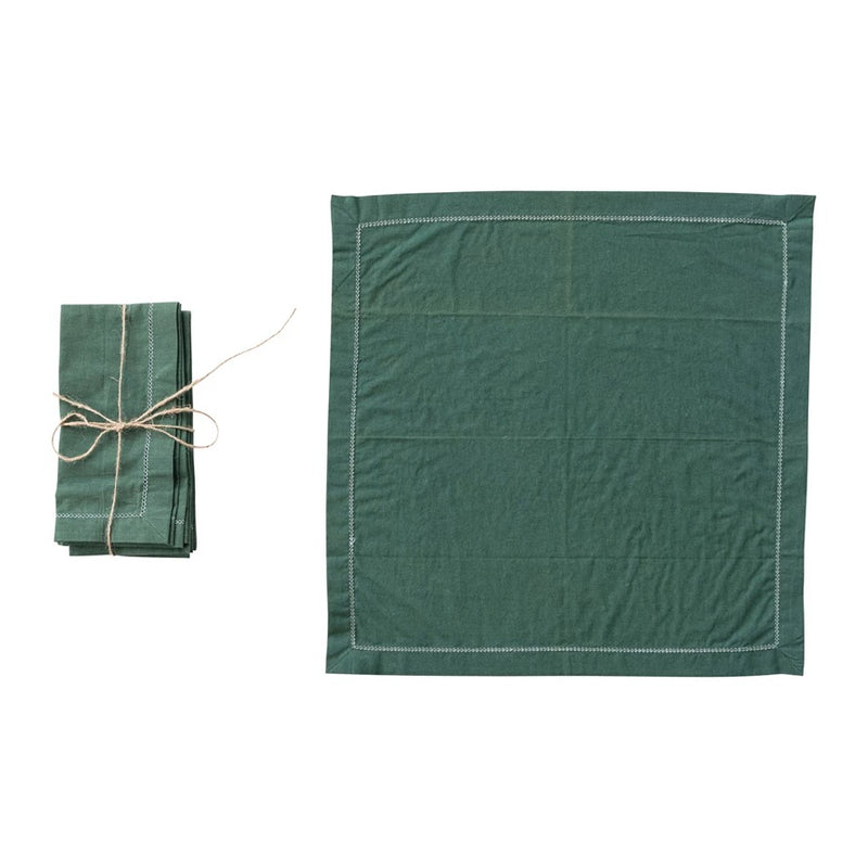 Cotton Napkins with Stitching, Set of 4 Tied with Jute
