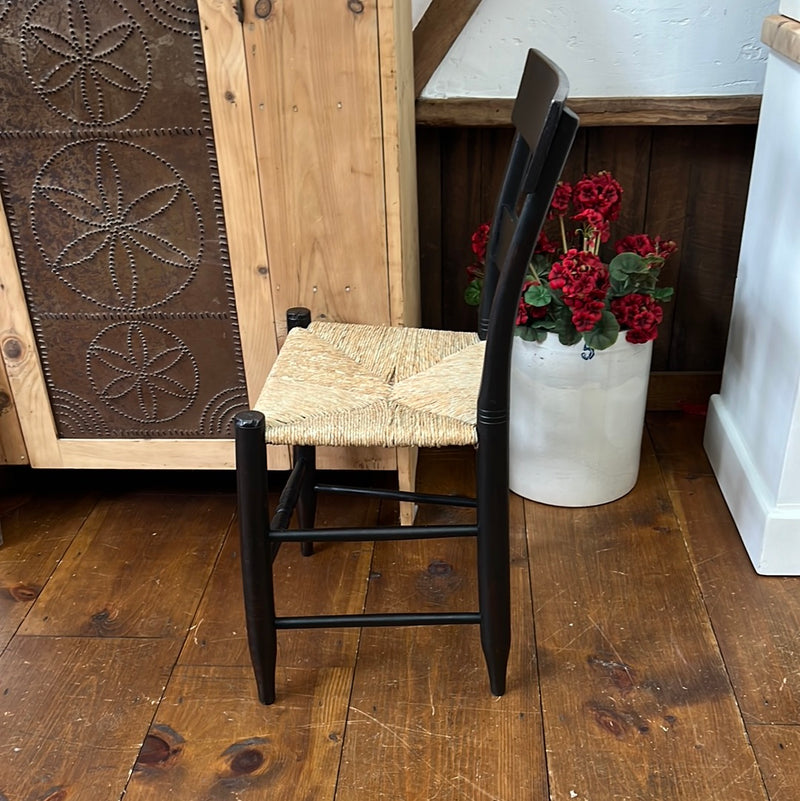Antique Black Ladder Back Chair with Rush Seat