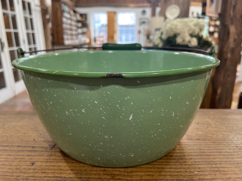 Vintage Green Speckled Enamelware Pail/Pot