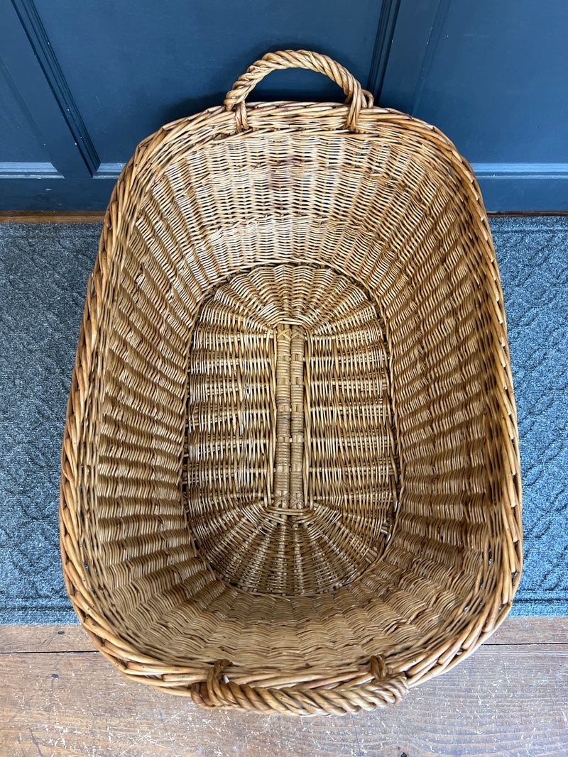 Vintage Rectangle Wicker  Basket Double Handled