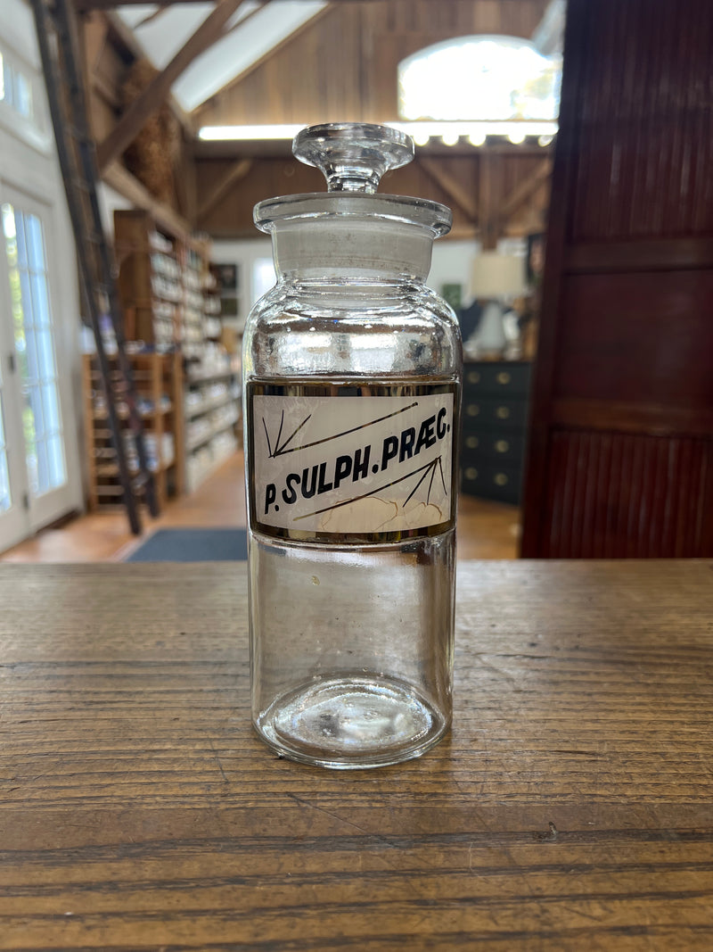 Antique Apothecary Label Under Glass Pharmacy Bottle P.Sulph.Praec.