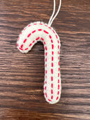 Handmade Wool Felt Candy Cane Ornament w/ Embroidery, 6 Styles