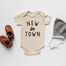 Cream New In Town Organic Baby Bodysuit: 0-3 Months / Short Sleeve