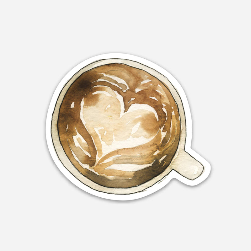 Coffee Cup Sticker - 3"x3" Latte Heart Sticker