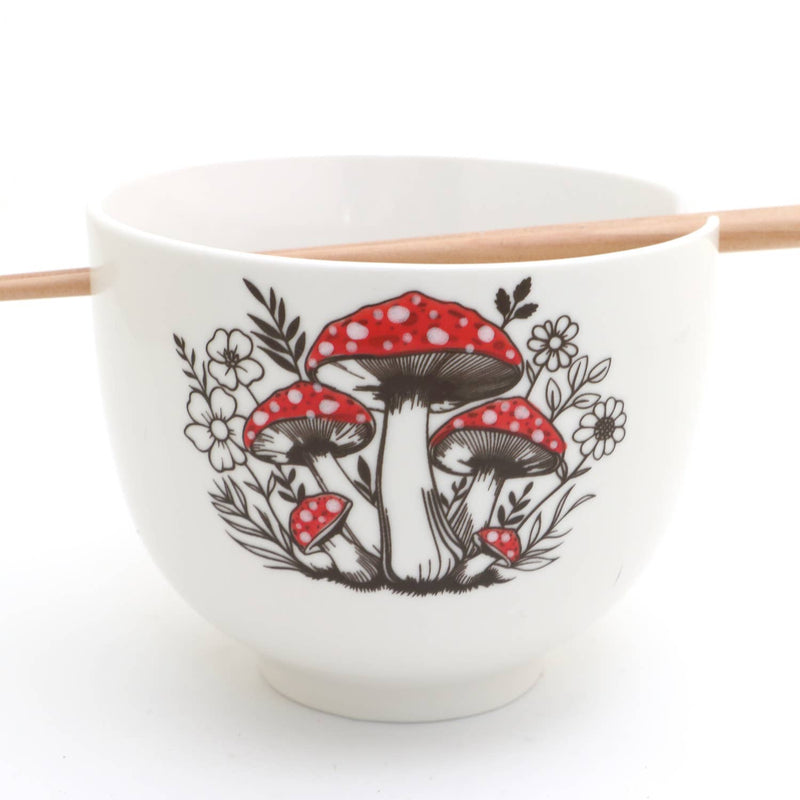 Mushroom Noodle Bowl with Chopsticks