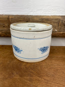 Antique Double Blue Banded Stoneware Butter Crock with Lid